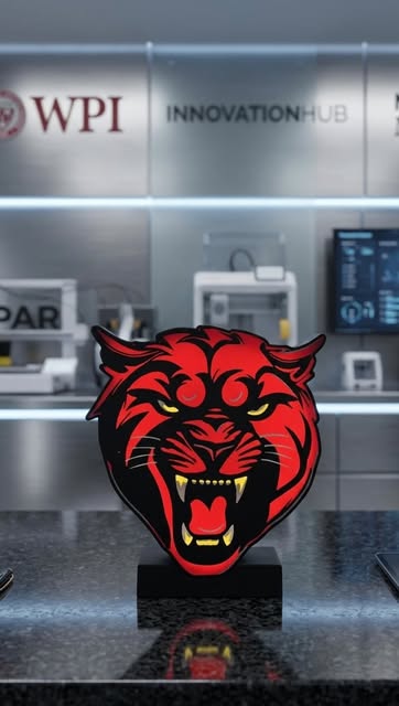 PARS 3D atölyesinde üretilen kırmızı ve siyah pars logo standı